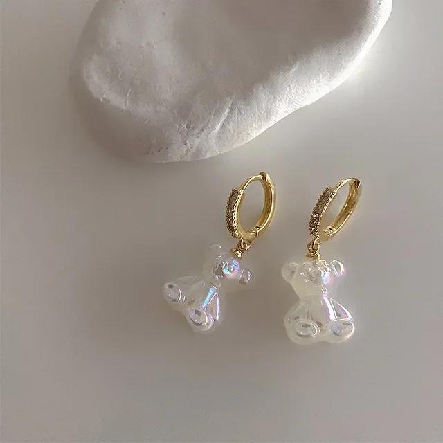 Cute Acrylic Candy Gummy Bear Dangle Earrings for Women Rainbow Bear CZ Hoop Earrings 2022 Korean Fashion Sweet Girl Zircon