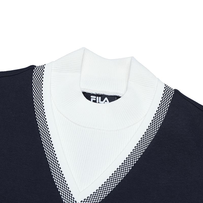 FILA Casual Fashion Knitted Long Sleeve Dress Women dresses Legendary-Blue F11W514301FNV