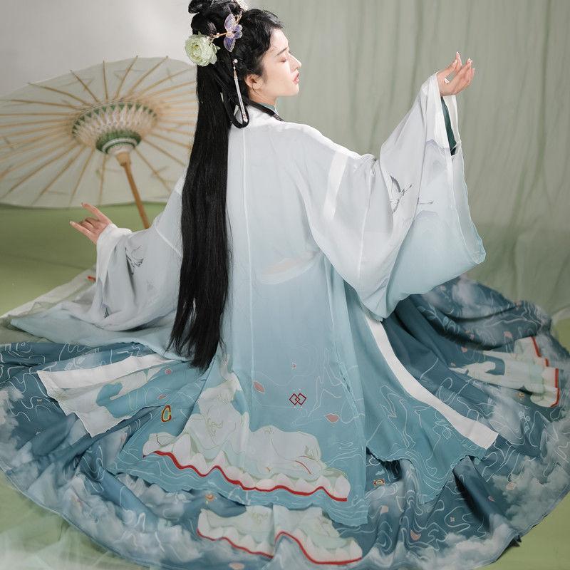 Hanfu ve stylu čínské dynastie Wei a Jin pro muže a ženy Jednodílný perforovaný sukně s límečkem a pasem