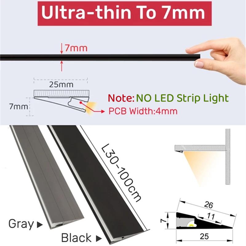 Invisible H7mm LED Oblique Beam Aluminum Profile Surface Mounted Ultra-thin Cabinet Layer Edge Shelf Panel Hard Bar Strip Lights