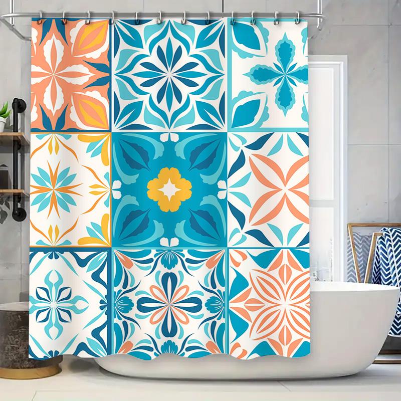 

Modern Bathroom Shower Curtain With Blue Floral Design For Home Decor Waterproof Fabric Custom Sizes Available W60H190(CM)-1 Pcs