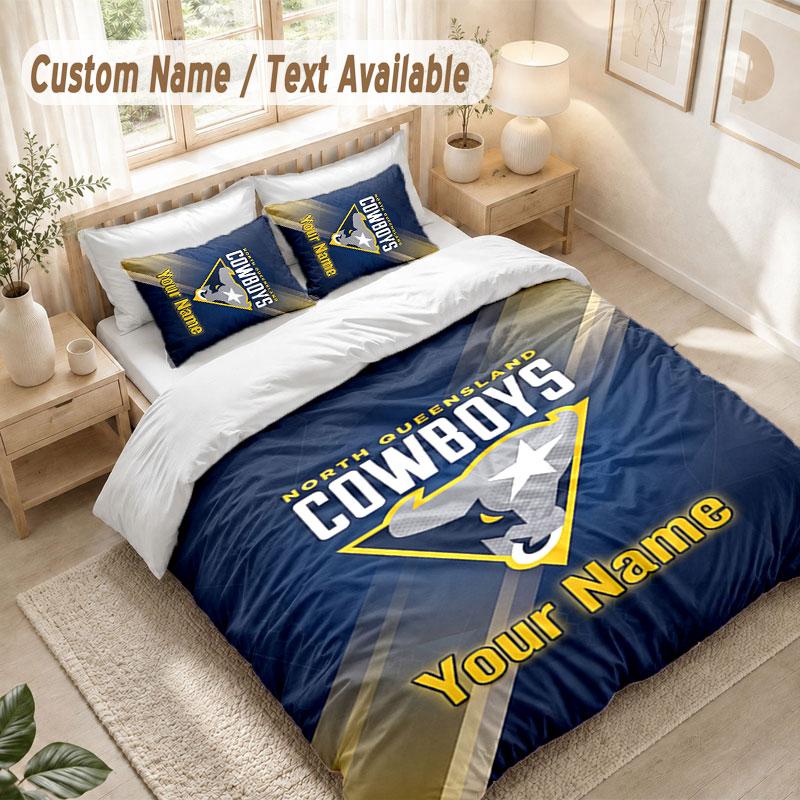 Custom Name Bedding Set 3 PiecesNorth Queensland Cowboys Print Duvet Cover + 2 Pillowcases Soft Bed Decor