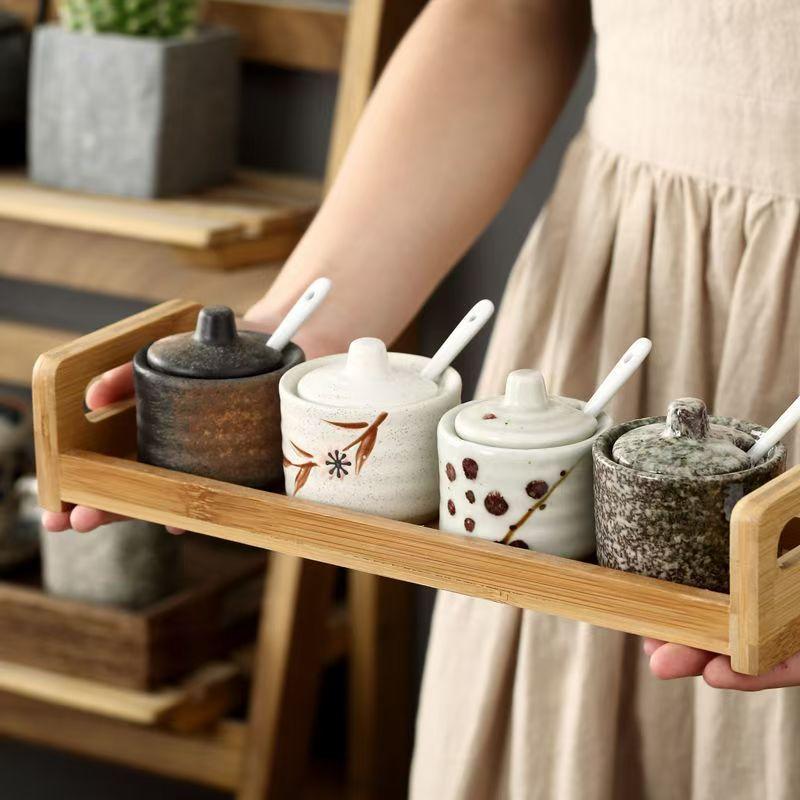 Retro Ceramic Seasoning Jars Salt and Pepper Shakers Kitchen Spice Tools Spice Organizer Jars Seasoning Box Kitchen Accessories