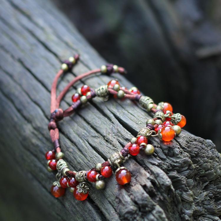 Original Woven Agate Anklet Women's Retro Bohemian Fruit Bell Fringed Pendant Anklet