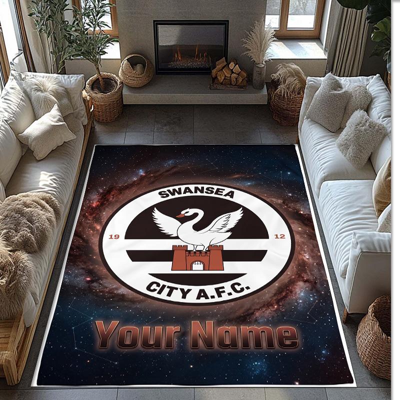 Swansea City FC Printed Crystal Velvet Rug Non‑Slip Crystal Velvet Carpet For Sofa Bedroom Indoor Home Decoration