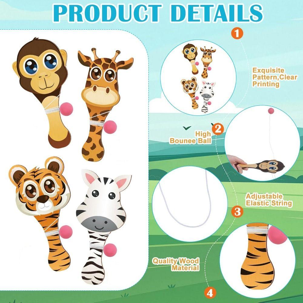 4Pcs Portable Kids Racket Ball Set Elastic String Sports Game Toys  Backyard Games