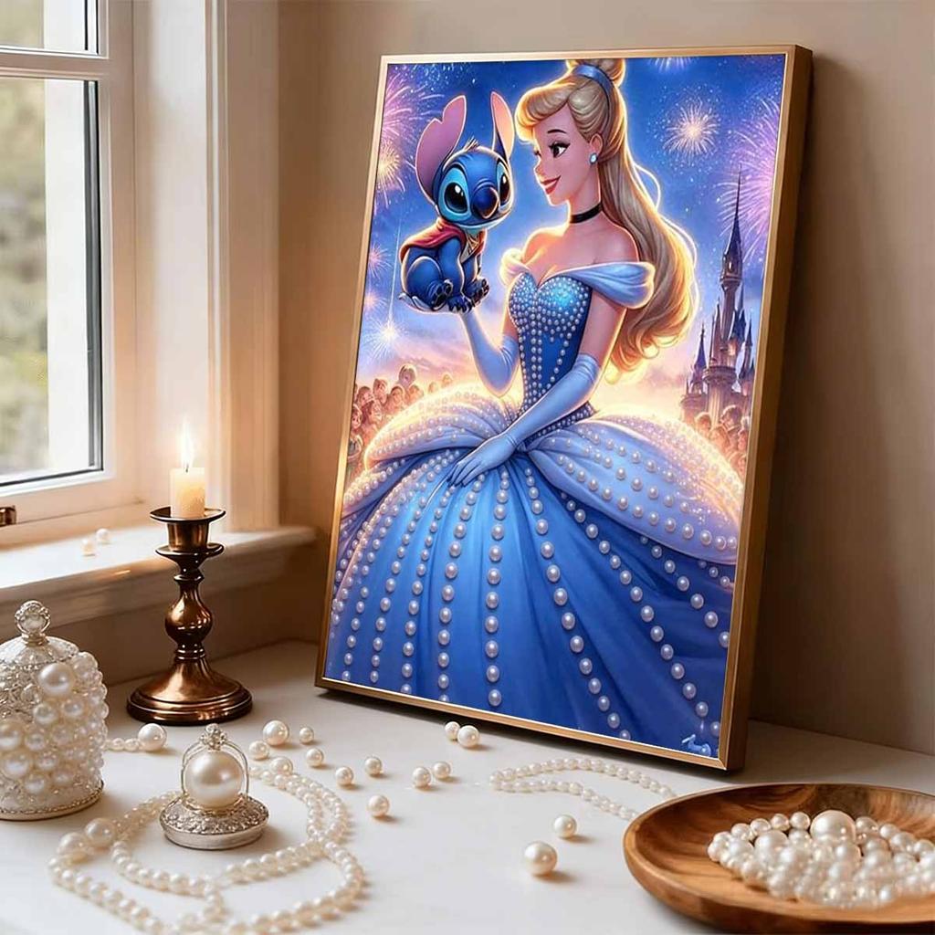 Disney Pearl Painting Cinderella and Stitch Ball Fantasy Creative Art 5D Exquisite Landscape Sparkling Craft Home Wall Decoration DIY Handmade Gift