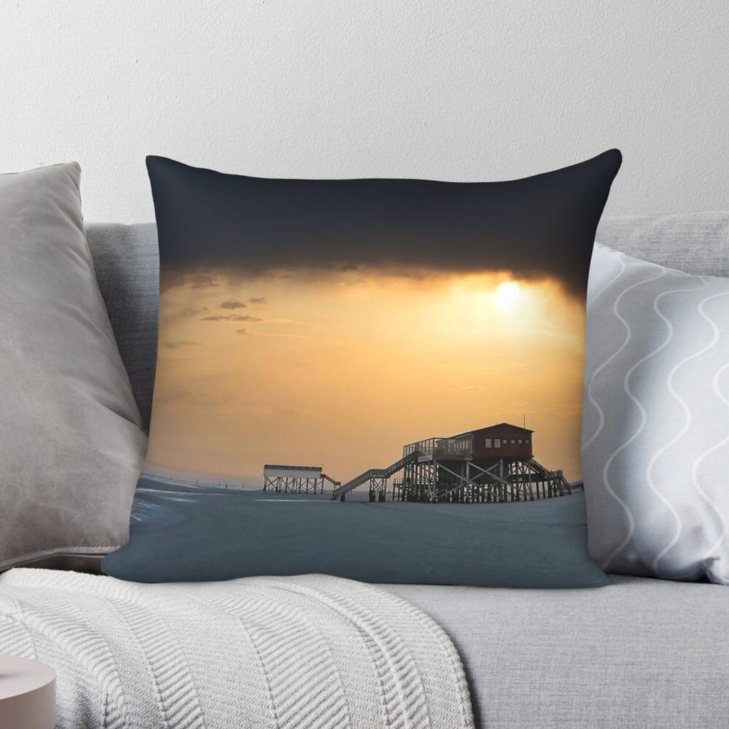 Dramatic Sunset On The Coast Square Pillowcase Polyester Linen Velvet Pattern Zip Decorative Throw Pillow Case Sofa Seater Cover