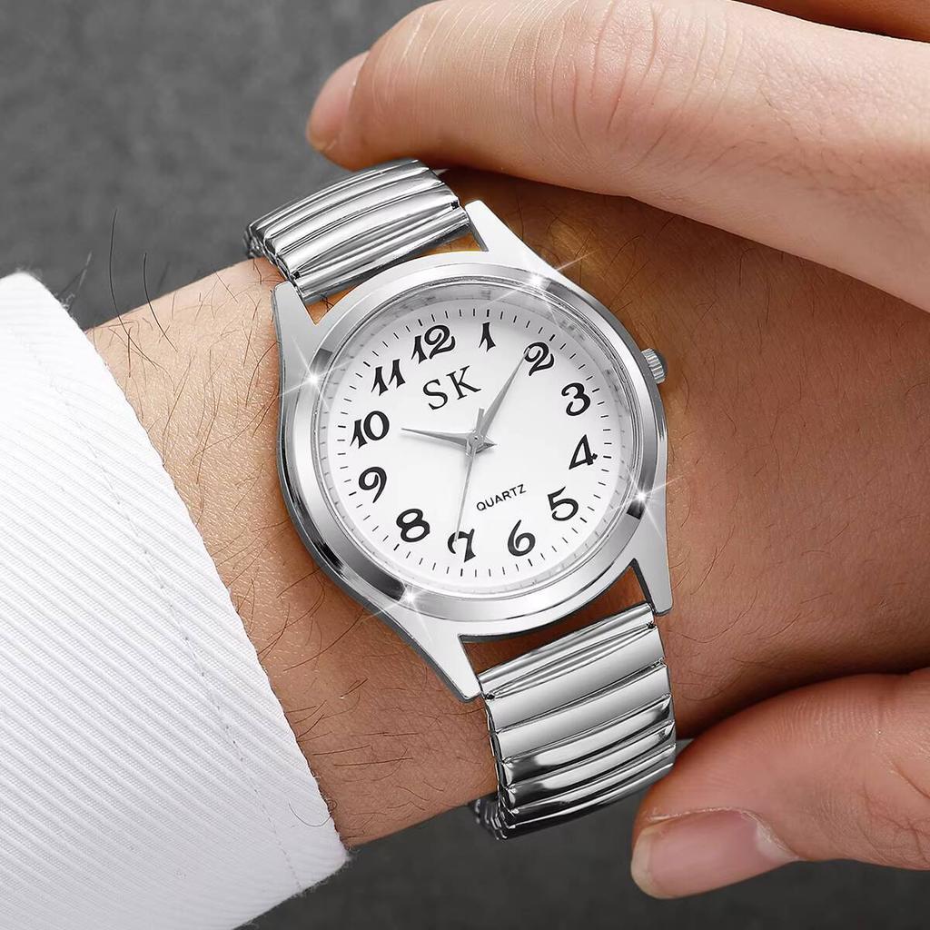 Fashion Elastic Strap Men Business Watches Arabic Dial Quartz Wristwatch Reloj Hombre