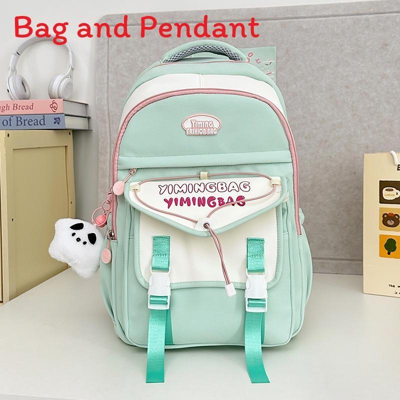 Cute Color Blocked Letter Printed Student Leisure Backpack With Pendant Plush