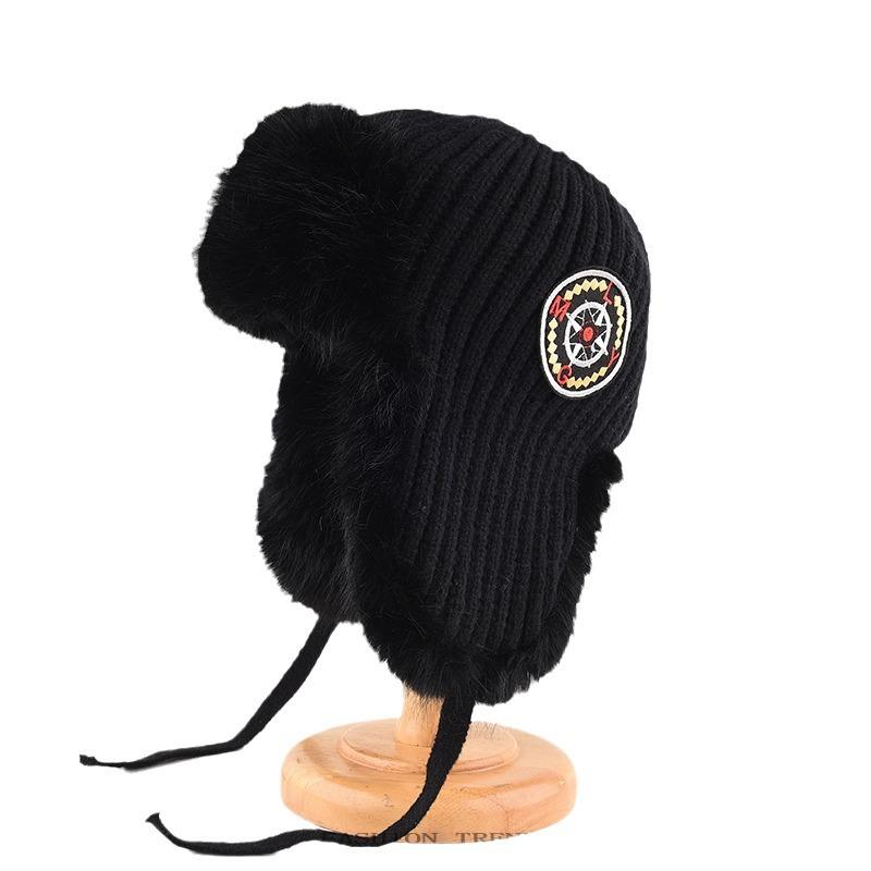 Knitted Hat Women's Winter Velvet Thickened Warm Ear Protection Hat Imitation Rabbit Hair Cold-proof Wool Hat Foreign Trade