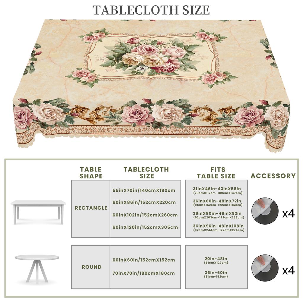 1 Piece Of Retro Floral Theme Tablecloth, Farmhouse Style, Rose Pattern Design, Spring And Summer Camping Style Picnic, Wedding Season, Mother'S Day,