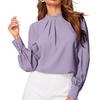 Ladies' Fashionable And Elegant Chest Pleated Stand Collar Long Sleeved Solid Color Top