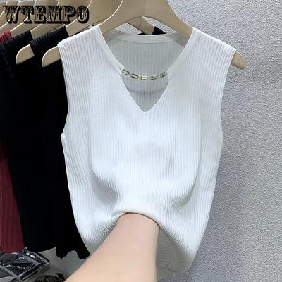 Women's Solid Color Large Size Ice Silk Vests Casual Versatile V-neck Tank Tops Sleeveless Base Bottoming T-shirts