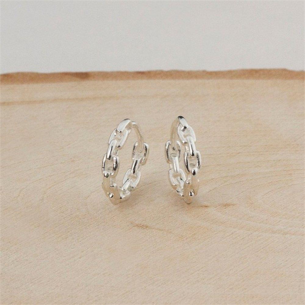 [Vago925] 12mm Chain One-Touch Silver Earrings 11171 (9824117)