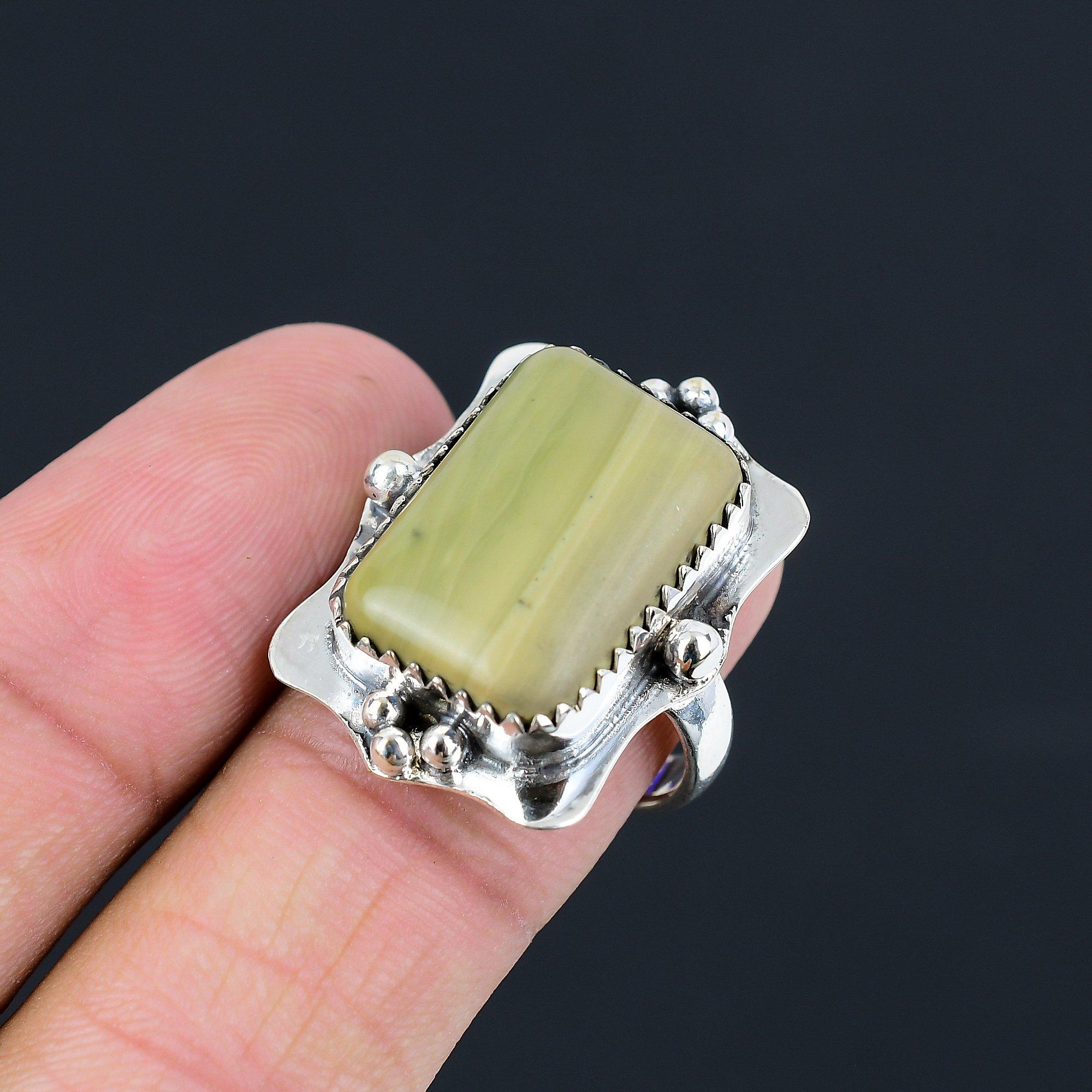 925 Silver Polychrome Jasper Stone Stackable Promise Wedding Ring Jewelry US 7.5 7.5