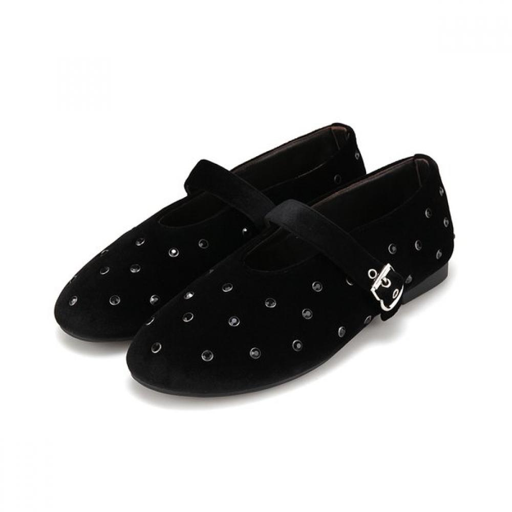 Barbara Velvet Stud Mary Jane Flat Bbi534bk 225mm