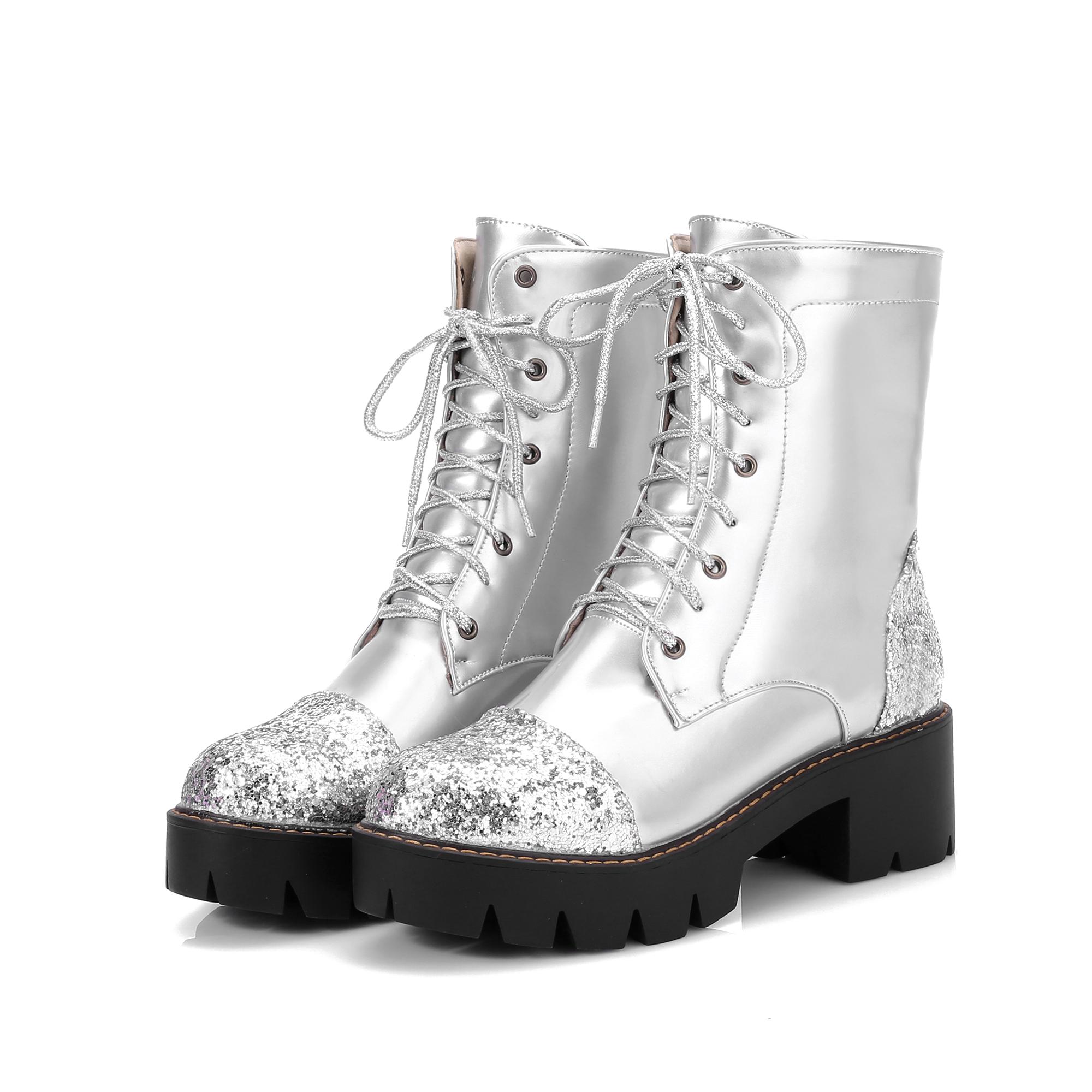 

Women s casual short boots autumn and winter new thick heel large size lace-up locomotive boots 34