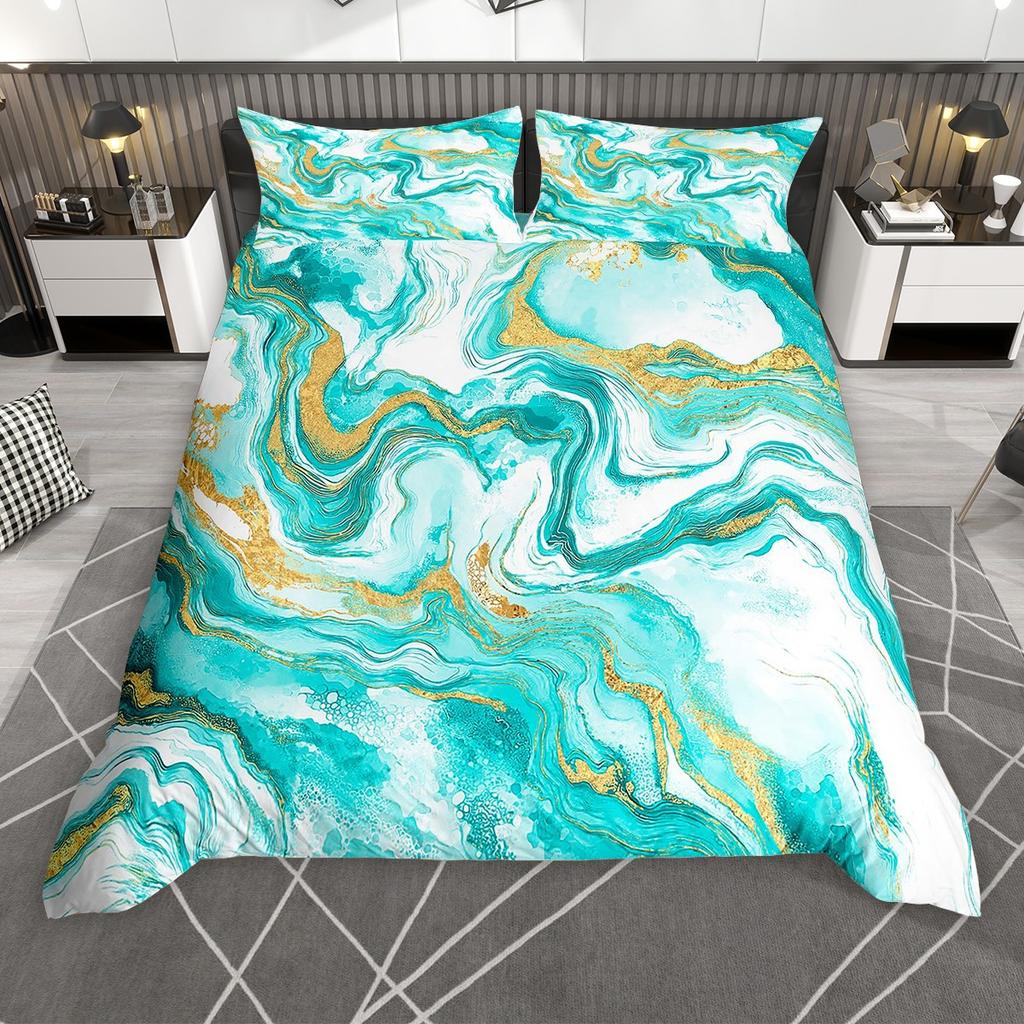 Homewish Chic Marble Duvet Cover Set, Aesthetic Watercolor Artwork Bed Set, Colorful Marbling Quilt Cover Set