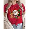 Christmas Santa and Reindeer Print Crew Neck T-Shirt Harajuku Sleeve Women's T-shirt Clothing Street Tops Tees Aesthetic Clothes