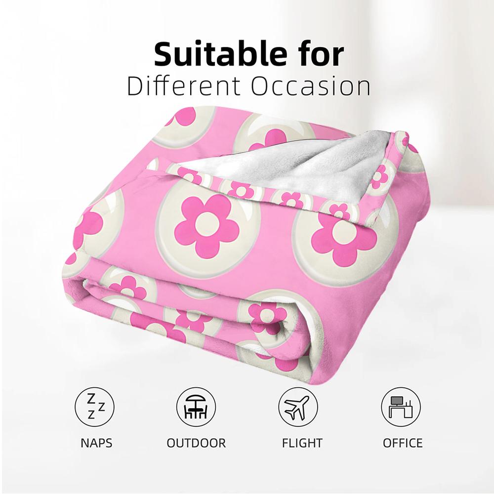 Bubble Pink Daisy Grid Tile Cartoon Anime Print Flannel Blanket Soft Warm Throw for Kids Bedroom Sofa Christmas Office Car