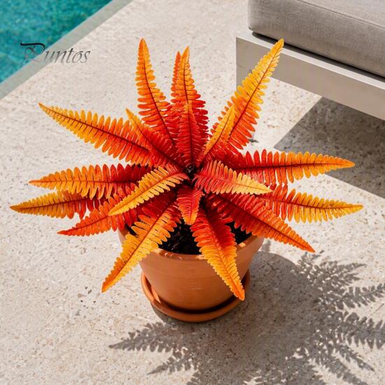 Decorative Branches for Terraces Artificial Fall Fern Plants, 18 Heads Autumn Orange Fake Persian Marine Theme Landscape Decorations Greenery Bushes,