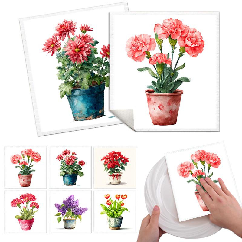 Cleaning Cloth Reusable Kitchen Dish Towels Eco-friendly Microfiber Flowerpot Print Dishcloths Lint Free Washable Duster Rags Tea Towels 9*7inch