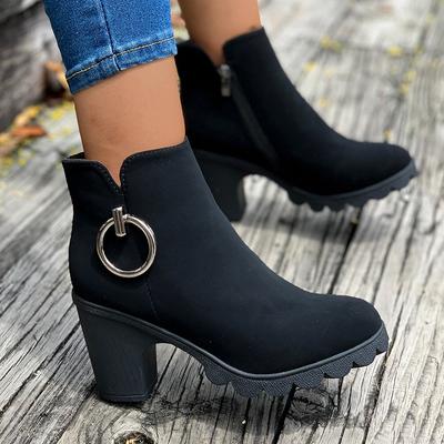 Women Ankle Boots High Heels Leather Shoes Winter 2025 Trend Chunky Zipper Office Shoes Elegant Fad Pumps Chelsea Botas Mujer
