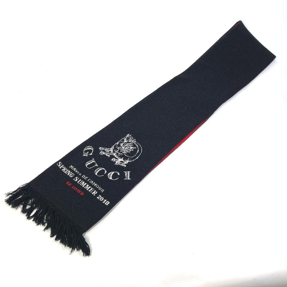 Gucci BE LOVED Logo Scarf Fringe Scarf Wool Black/Red