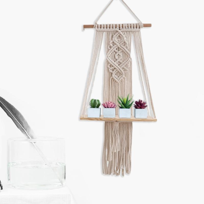 Cotton Rope Storage Rack for Bedroom Handwoven Tapestry Storage Rack Swing Rope Floating Shelf Wall Hanging Organizer