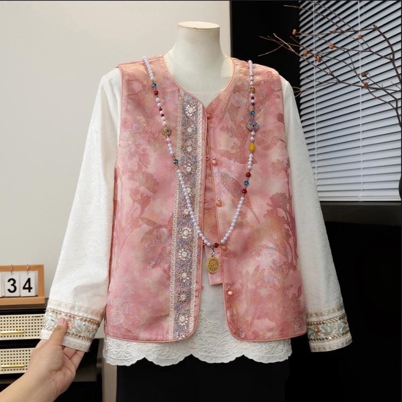 Tang Lady New Chinese Style Embroidered Vest for Mothers 2XL (105-120 lbs)