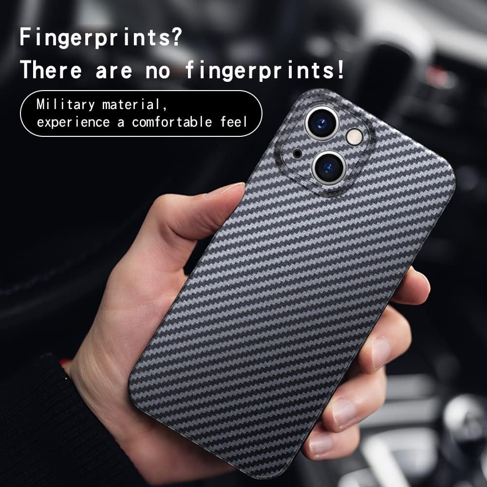 RIZZ Real Carbon Fiber iPhone 15 Case Slim Thin Skin Friendly Feeling Aramid Fiber Phone Case for Men Support Wireless Charging Drop Protection (for