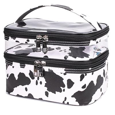 [Suitcase Company] Large GPT Vanity Pouch, 2-Layer, Transparent, Large Capacity, with Handle, Cow Print, Animal Print
