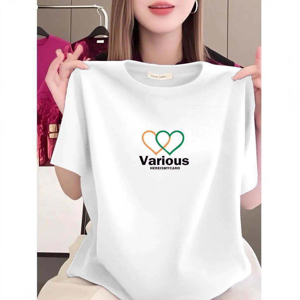 Women's Popular Short-Sleeve Fashion Print T-Shirt, Summer Round Neck Casual, Plus Size, Slimming Mother's Top