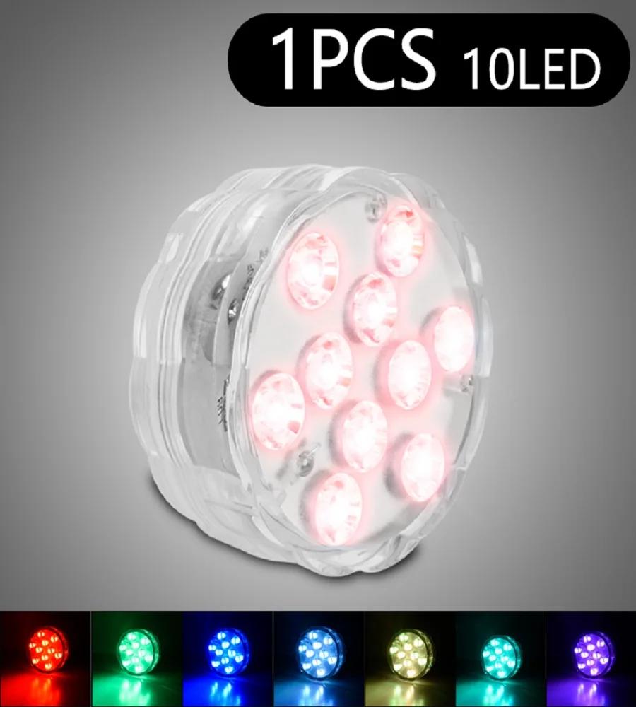 10Leds RGB LED Underwater Light Submersible Night Lamp Battery Powered Garden Swimming Pool Light For Wedding Party Vase Bowl