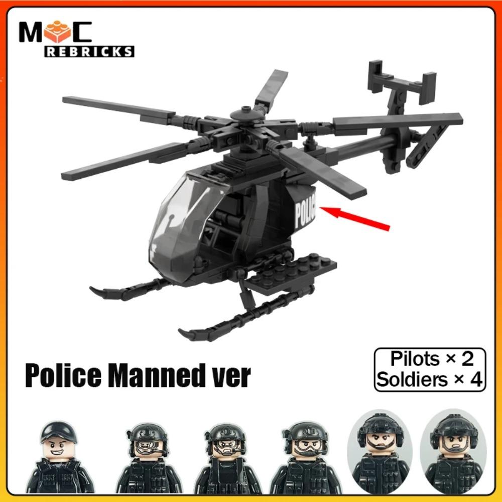 WW II Military Series New MH-6 Little Bird Helicopters With Soldies MOC Building Blocks Airplane Display Stand Bricks Toys Gifts