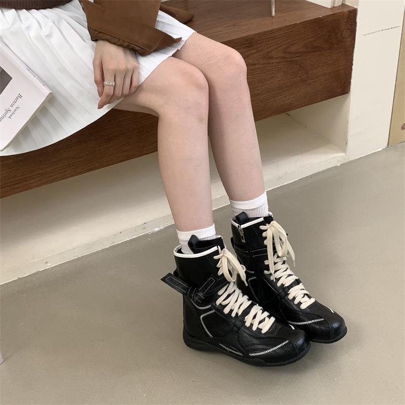 2025 Trendy Retro Color Matching Straps Side Zipper Hunting Outfit Dexun Martin Boots Small Medium Boxing Boots