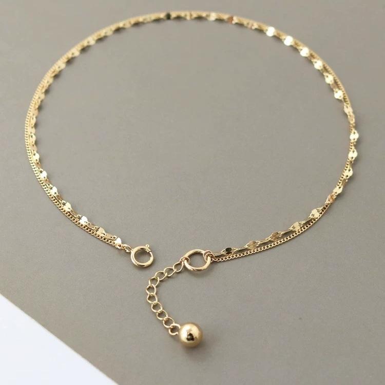 

S925 стерлингового серебра браслет на щиколотку для женщин меньшинства мода двойной слой ивовый лист плотная цепь золотой шар ноги чистое ожерелье 925