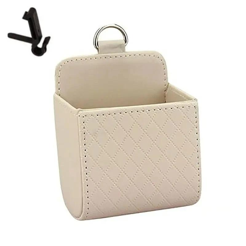 Car Storage Bag Car Air Outlet Debris Bag For Mobile Phone Key Sunglasses Vent Dashboard Tidy Hanging Leather Organizer Box 1pc