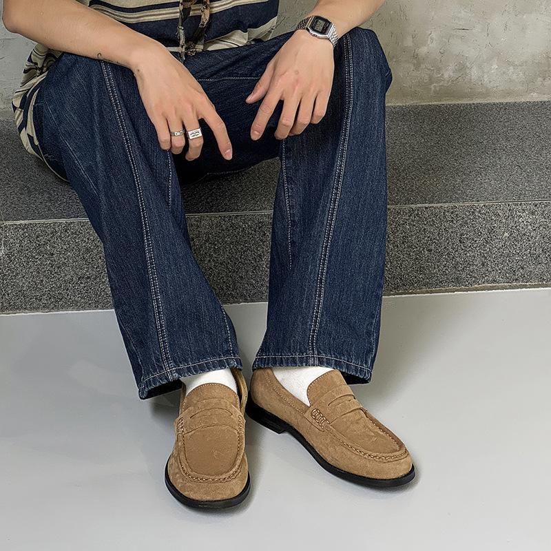 Spring and summer old money wind retro round head lazy turning fur Japanese leather shoes soft sole single shoes tide