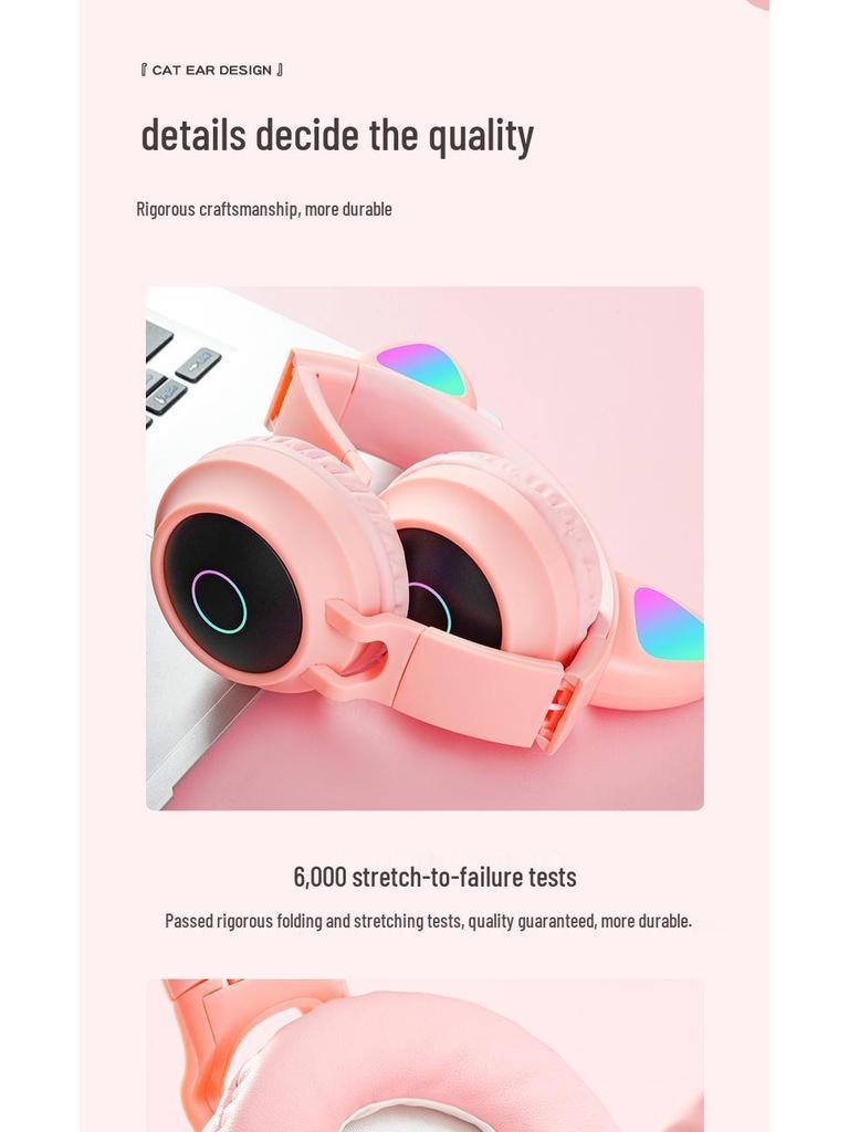 Cat Ear Luminous Bluetooth Headset: Over-Ear Wireless Headphones Compatible with Mobile Phones