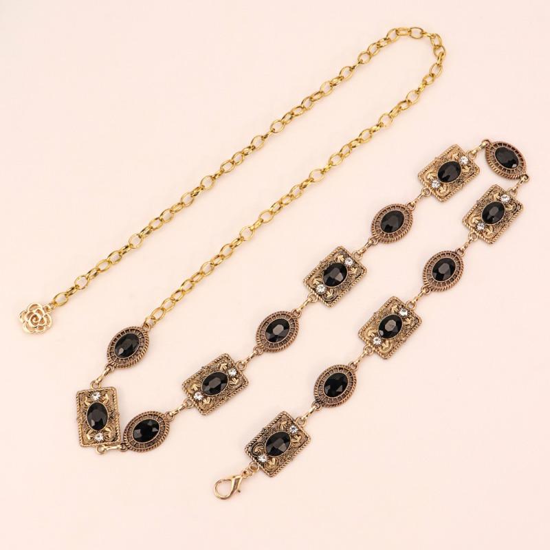 Mary Waist Chain Accessories Dress Gold Silver Metal Oval Carved Chain Rhinestone Belt Women's Multi-hoop Design