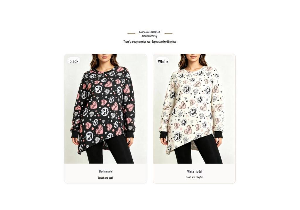European Halloween Heart Pumpkin Print Long Sleeve with Ribbed Cuffs and Irregular Hem (2026 Style)