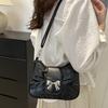 Soft Square Pleated Handbag Underarm Bow  Armpit Bag Sweet Bowknot Shoulder Bag  Outdoor