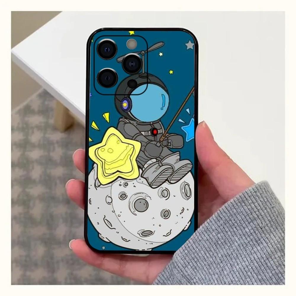 Astronaut Cute Kid Phone Case For Apple iPhone 15,14,13,12,11,Pro,X,XS,Max,XR,Plus,Mini Soft  black shell