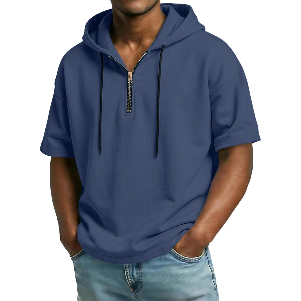 Herren Casual Kapuzenpullover mit Reißverschluss und kurzen Ärmeln
