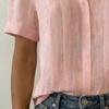 Women Tops Lapel Short Sleeve Buttons Placket Shirt Tops Pure Color Loose Fit Casual Style Shirt Home Dates Versatile Wear