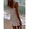 Summer New French Style Solid Color Simple Knit Suspender Dress Ruffle Trim Fitted Backless Dress
