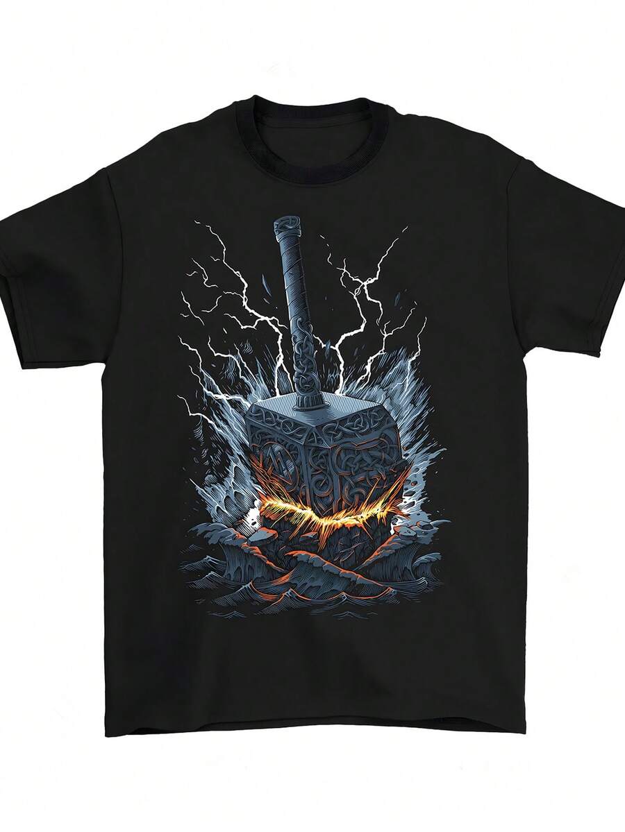 Thor s Hammer Print Short-Sleeved Shirt, Men s Summer Short-Sleeved One-Piece Set, Pure Cotton S разноцветный