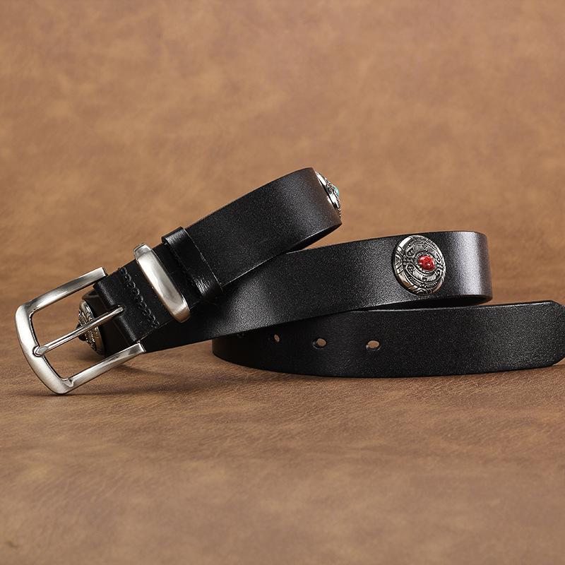 

Ремень Американский Ретро Гравированный Модный Черный Y2K Джинсы Широкие Штанины Клепки Дизайнерский Нишевый BCD 110cm